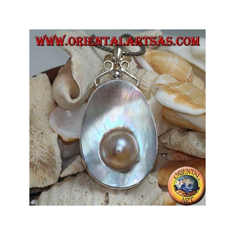Pendant with Pearl on Mother Shell in Silver 925