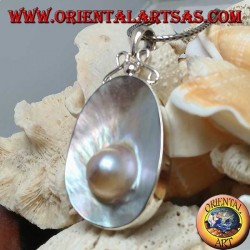 Pendant with Pearl on Mother Shell in Silver 925