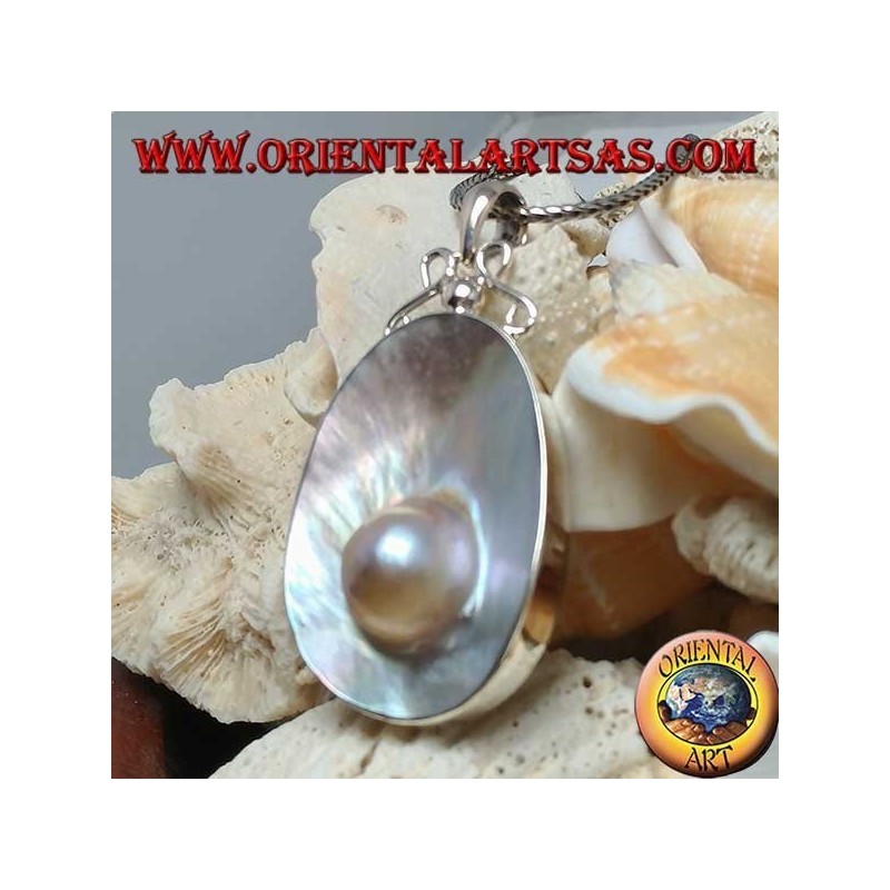 Colgante con Perla en Concha Madre en Plata 925