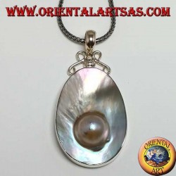 Pendant with Pearl on Mother Shell in Silver 925