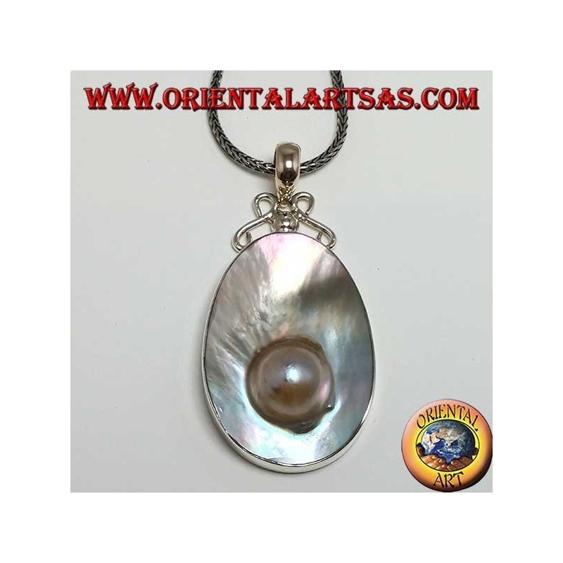 Pendentif avec perle sur coquille mère en argent 925