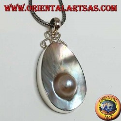 Pendentif avec perle sur coquille mère en argent 925