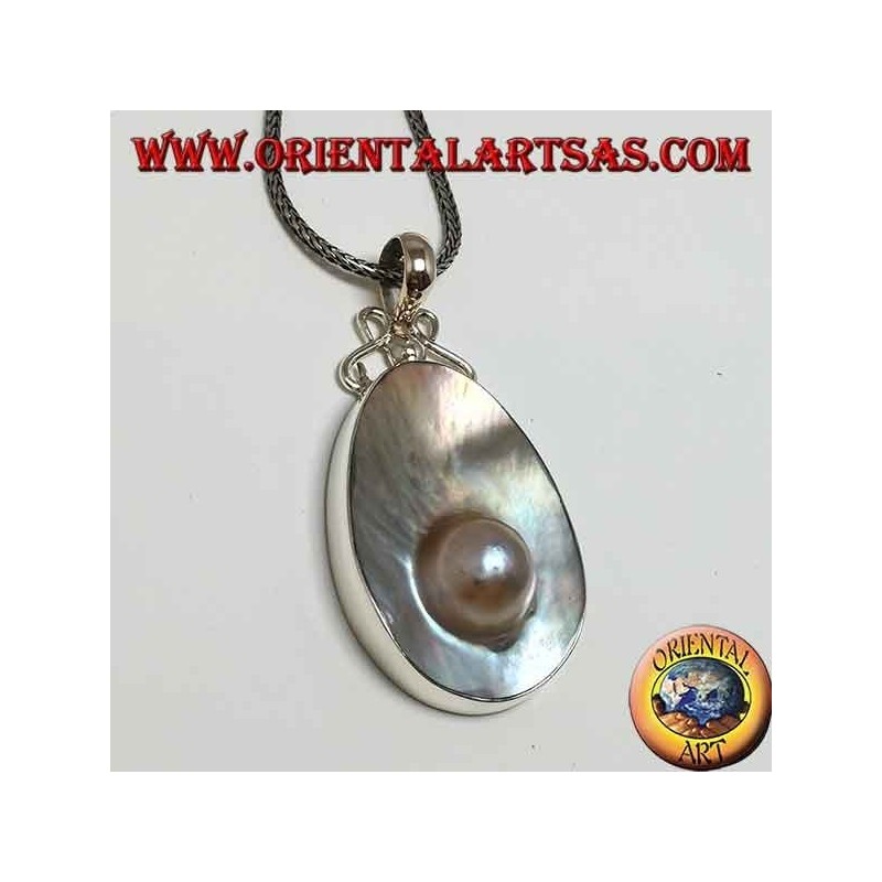 Pendentif avec perle sur coquille mère en argent 925