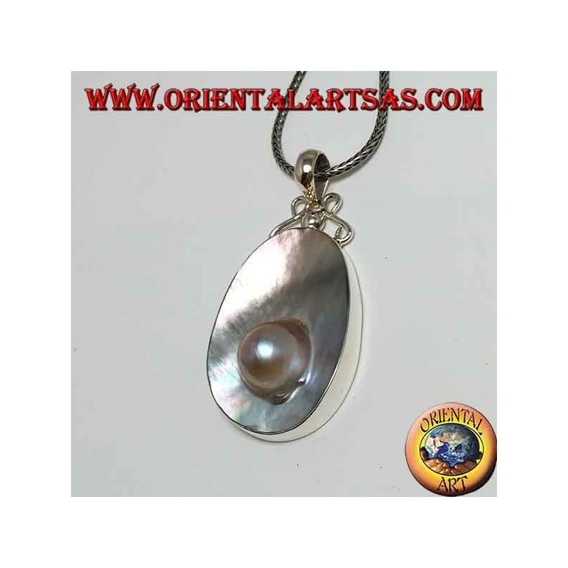 Colgante con Perla en Concha Madre en Plata 925