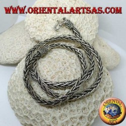 Silver necklace, smooth and twisted mixed braid from cm. 60