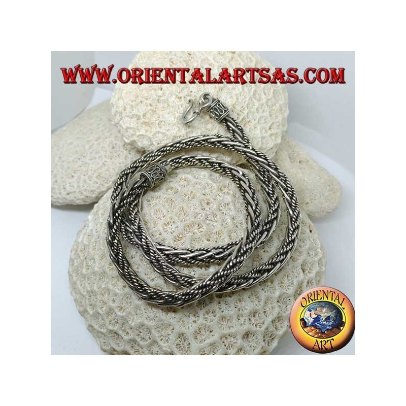 Collana in argento, treccia mista liscia ed attorcigliata da cm. 60