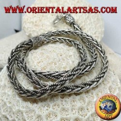 Collar de plata, trenza mixta lisa y retorcida de cm. 60