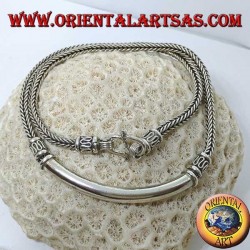 Collar de plata, trenza cuadrada con inserción de tubo liso