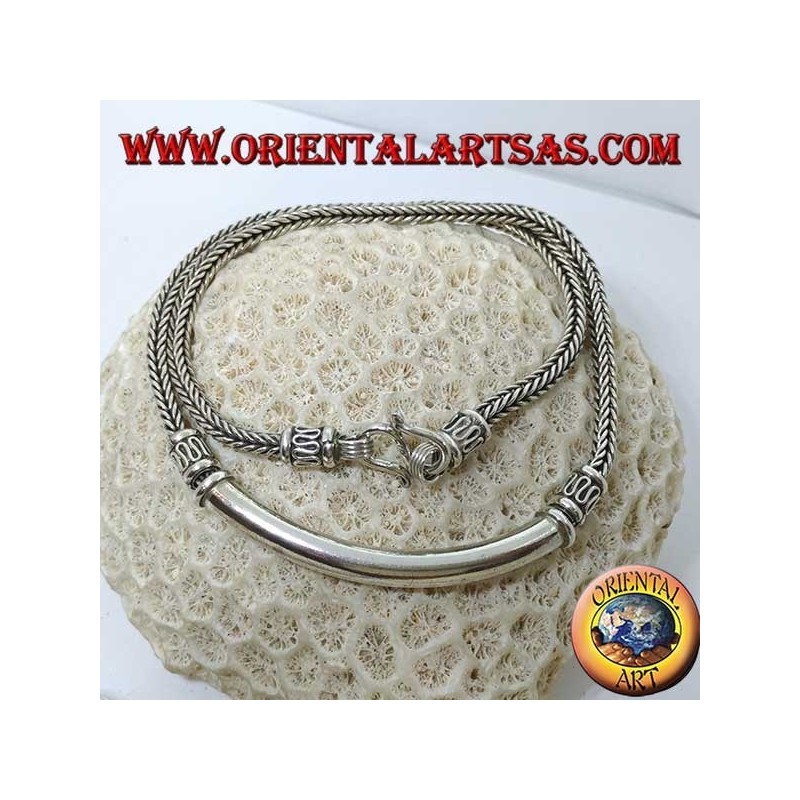 Collier en argent, tresse carrée avec insert de tube lisse
