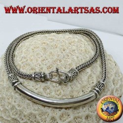 Silver necklace, square braid with smooth tube insert