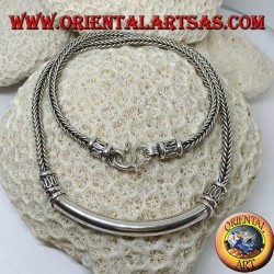 Collier en argent, tresse carrée avec insert de tube lisse
