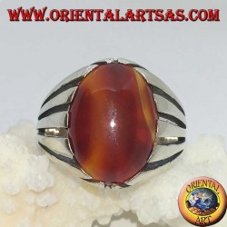 Silver ring with carnelian banded with an oval cabochon