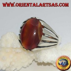 Silver ring with carnelian banded with an oval cabochon