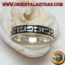Silver band ring with Greek bas-relief decorations
