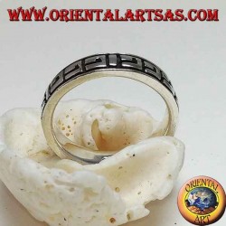 Silver band ring with Greek bas-relief decorations