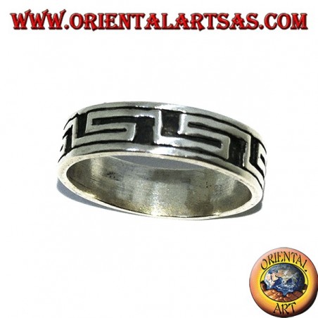 Silver band ring with Greek bas-relief ring