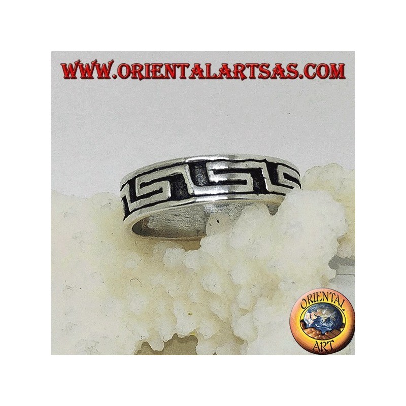 Silver band ring with Greek bas-relief ring