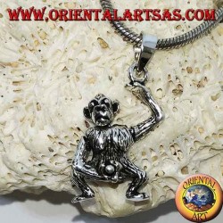 Silver pendant, monkey who masturbates moving his head his arms