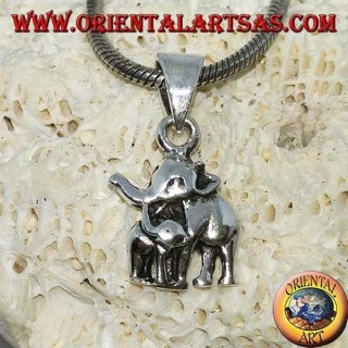 Colgante de plata, elefante con elefante bebé