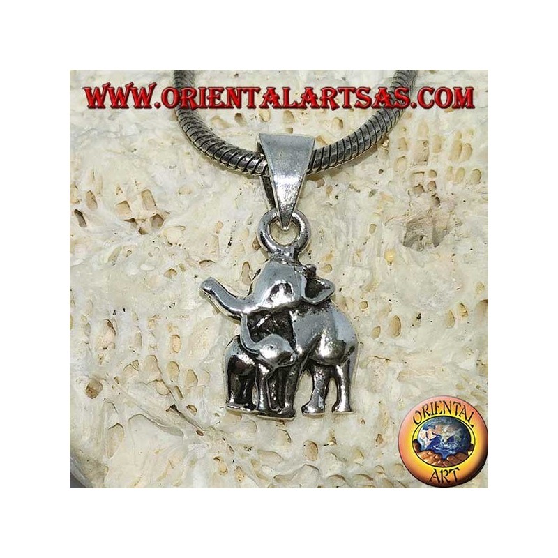 Silver pendant, elephant with baby elephant