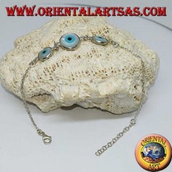 Soft silver bracelet with three Greek two-sided eye in the center