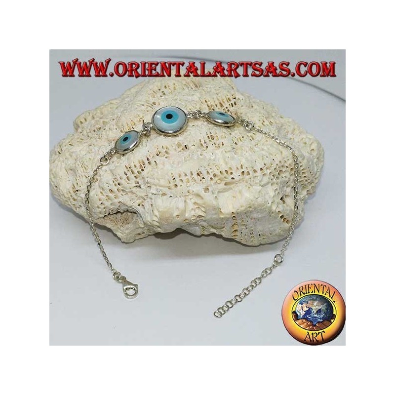 Bracelet en argent tendre avec trois yeux grecs au centre