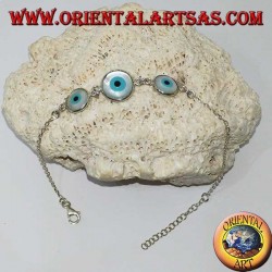 Bracelet en argent tendre avec trois yeux grecs au centre