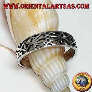 Sterling Silber Ring mit floralen Laubsägearbeiten