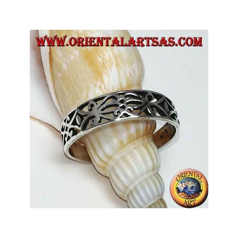 Sterling Silber Ring mit floralen Laubsägearbeiten