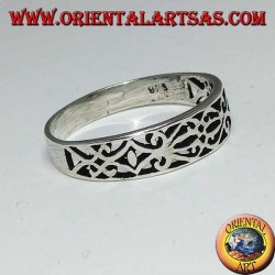 Sterling Silber Ring mit floralen Laubsägearbeiten