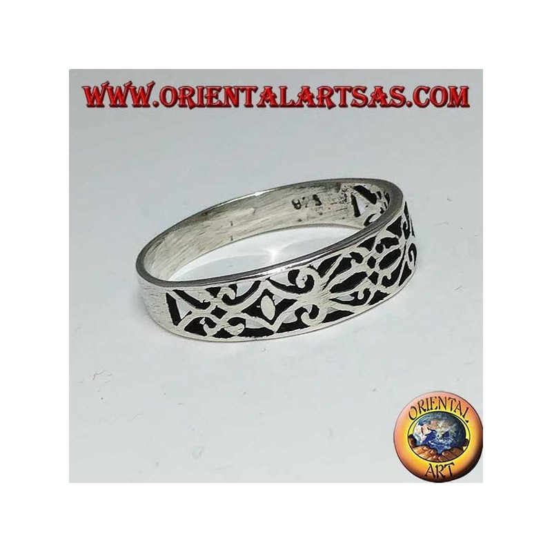 Sterling Silber Ring mit floralen Laubsägearbeiten