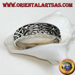 Sterling Silber Ring mit floralen Laubsägearbeiten