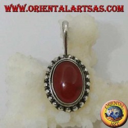 Silver pendant with oval carnelian and border with dots