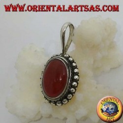 Silver pendant with oval carnelian and border with dots