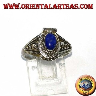 Bague poison en argent faite à la main avec lapis-lazuli ovale
