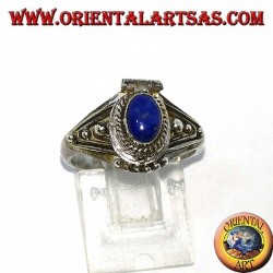 Silver small poison ring handmade with oval lapis lazuli