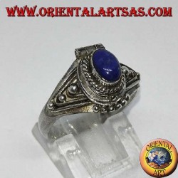 Silver small poison ring handmade with oval lapis lazuli