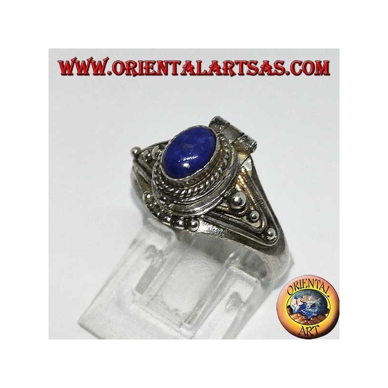 Bague poison en argent faite à la main avec lapis-lazuli ovale