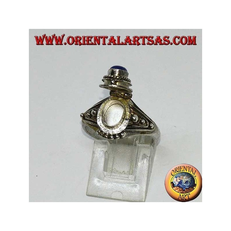 Silver small poison ring handmade with oval lapis lazuli