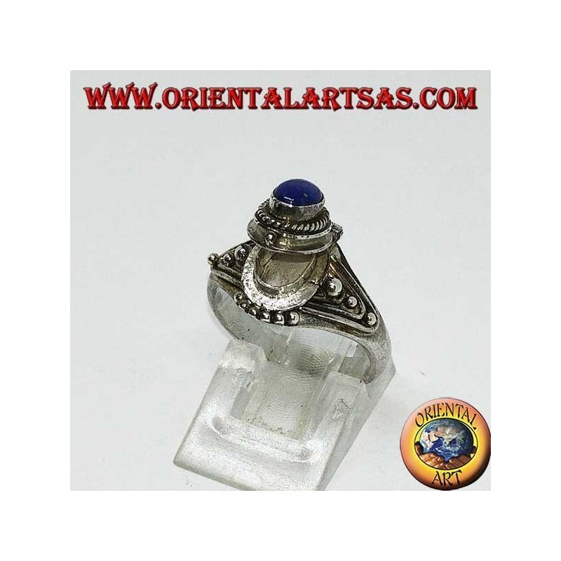 Anello in argento porta veleno piccolo fatto a mano con  lapislazzulo ovale