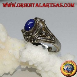 Silver small poison ring handmade with oval lapis lazuli