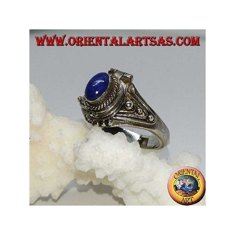 Anello in argento porta veleno piccolo fatto a mano con  lapislazzulo ovale