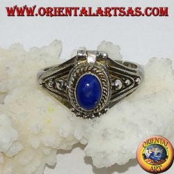 Silver small poison ring handmade with oval lapis lazuli