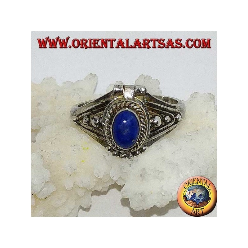 Bague poison en argent faite à la main avec lapis-lazuli ovale