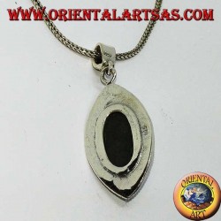 Silberanhänger mit facettiertem ovalem Onyx und Markasit