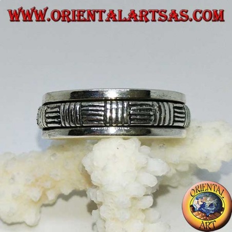 Silver revolving ring (Antistress) with horizontal and vertical lines