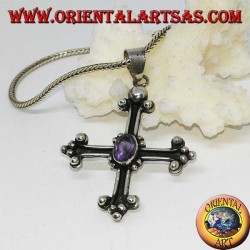 Colgante de plata, anclado en cruz con amatista ovalada facetada