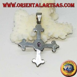 Pendentif en argent, croix ancrée avec améthyste ovale à facettes