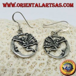 Silver earrings, fairy with the moon