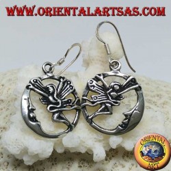 Pendientes de plata, hada con la luna